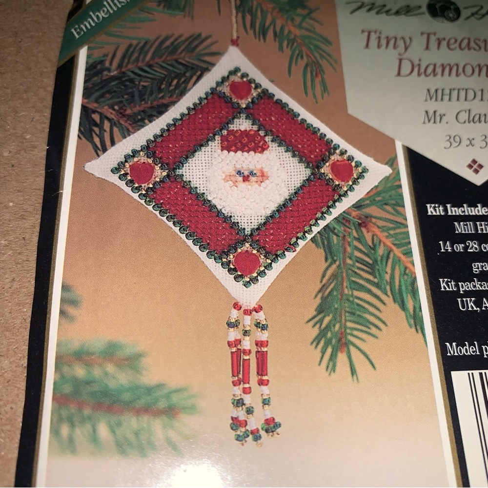 Santa Clause Cross Stitch Beaded Ornament Kit